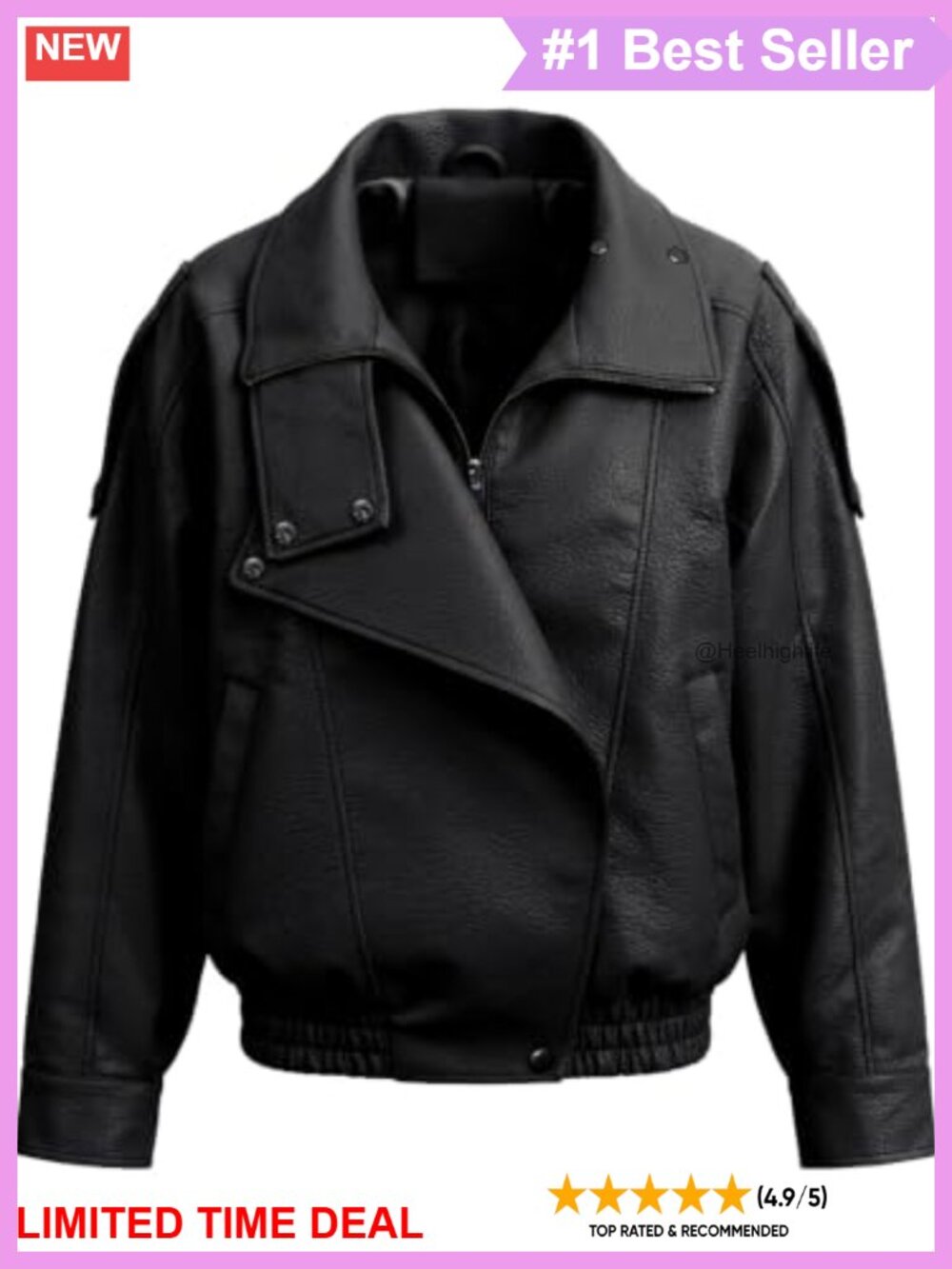 Faux Leather Moto Bomber Jacket Oversized Zip Snap